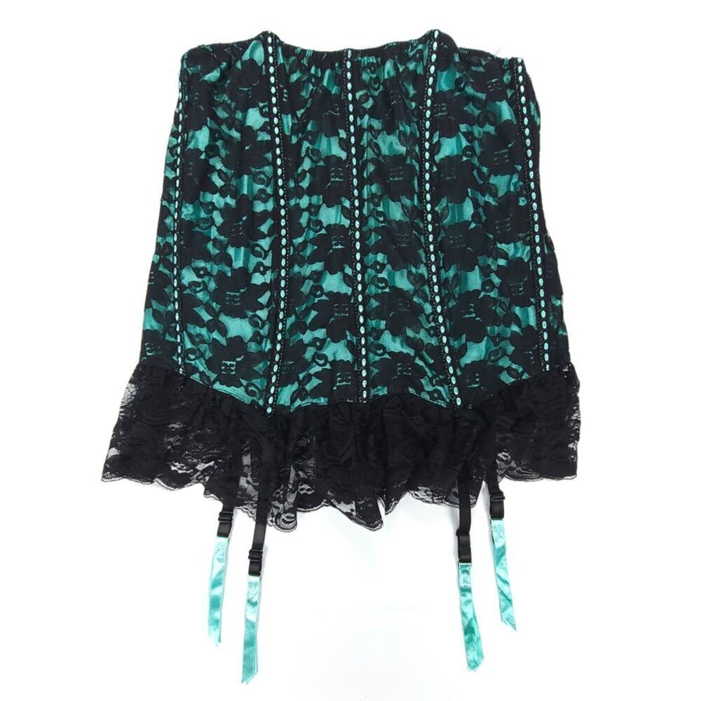 TORRID Strapless Boned Corset Ruffled Sheer Mesh Lace Plus Size 3X Teal Black